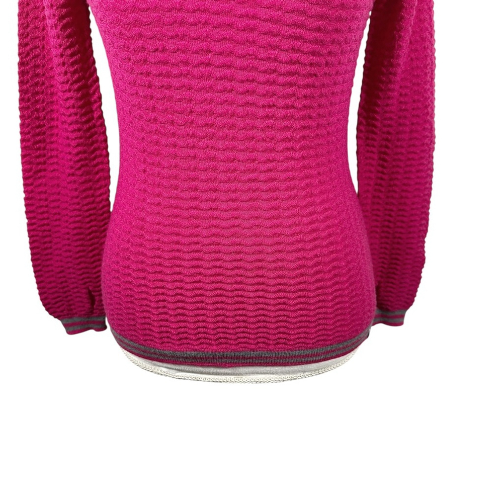 Krimson Klover Hood Sweater Fuchsia Pink Wavy Knit Thumbholes Preppy Cozy Size S - Picture 8 of 11